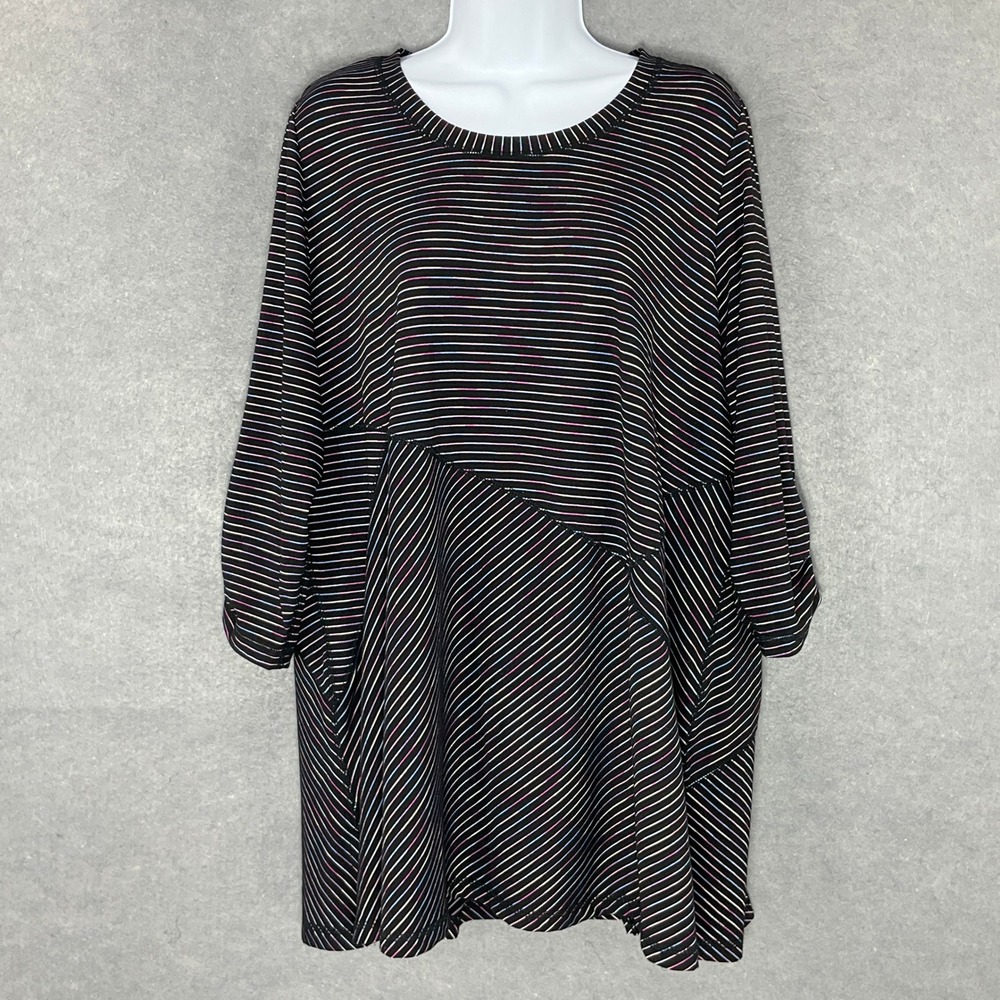 Catherines Dark Striped Tunic Dress Ruched Long Sleeve Stretchy Sz 14/16W